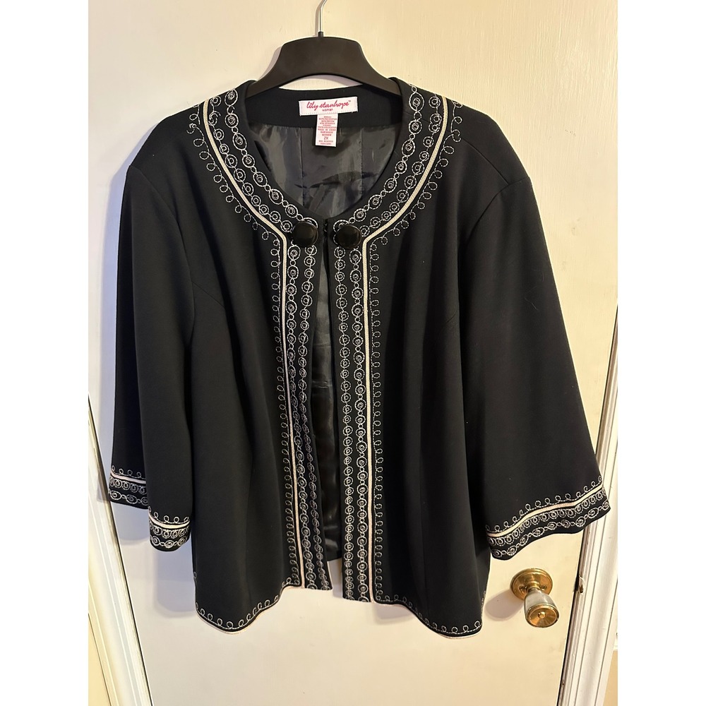 Lily Stanhope Black Embroidered Vintage Open Front Blazer Woman's 2X Formal wear
